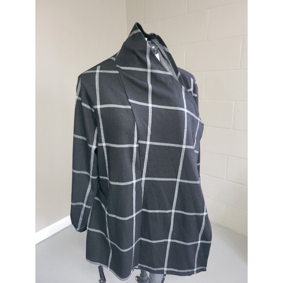 Poppi + Blue Bird Womens Open Cardigan Sweater Long Sleeve Black Plaid Size 3X - Picture 5 of 6